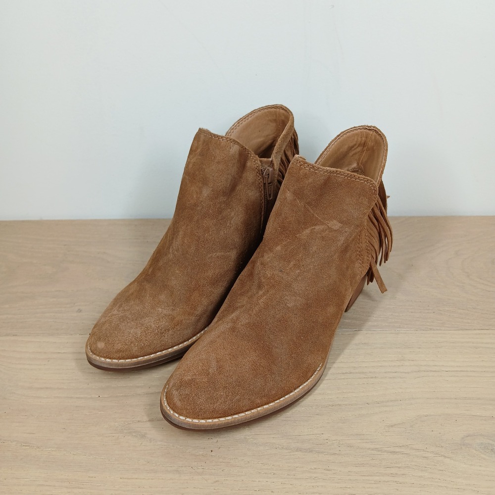 Lucky Brand Freedah Ankle Boots Womens 8 Brown Suede Fringe Western Side Zip